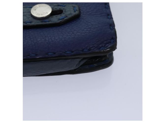 FENDI Clutch Tasche aus Leder Blau Silber Auth bs17465 - Ansicht 14