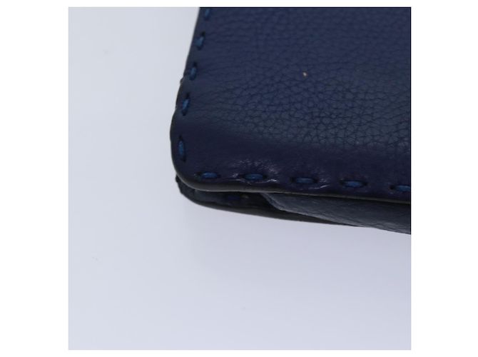 FENDI Clutch Tasche aus Leder Blau Silber Auth bs17465 - Ansicht 15