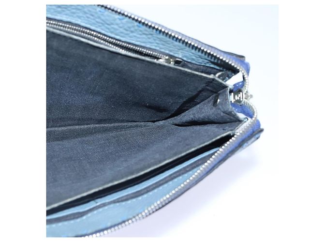 FENDI Clutch Tasche aus Leder Blau Silber Auth bs17465 - Ansicht 18