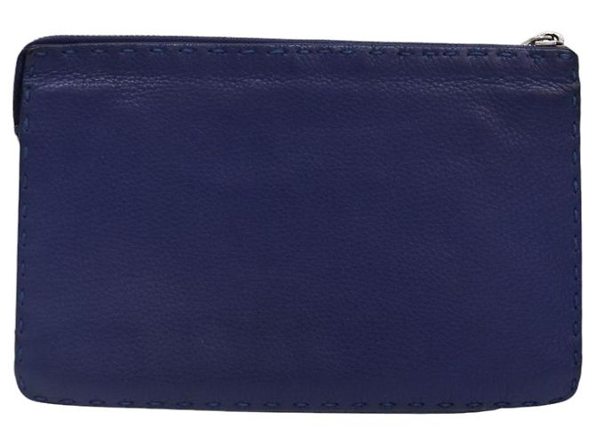 FENDI Clutch Tasche aus Leder Blau Silber Auth bs17465 - Ansicht 2