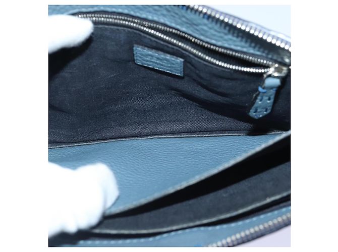 FENDI Clutch Tasche aus Leder Blau Silber Auth bs17465 - Ansicht 20