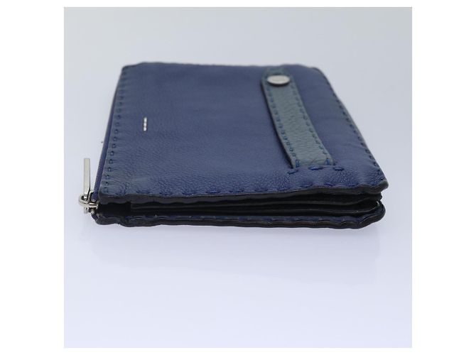 FENDI Clutch Tasche aus Leder Blau Silber Auth bs17465 - Ansicht 3