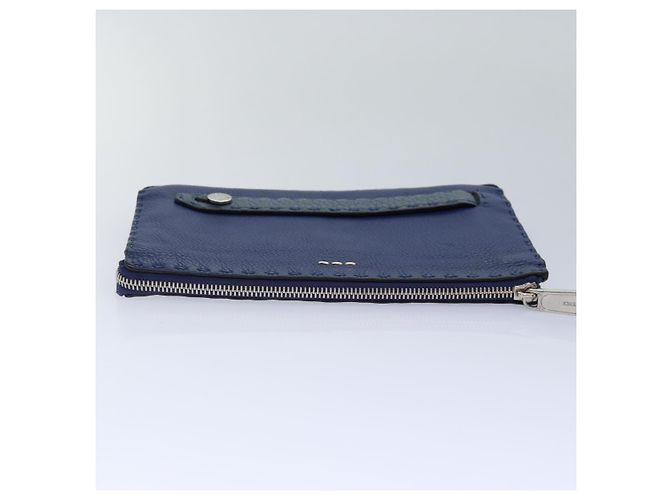 FENDI Clutch Tasche aus Leder Blau Silber Auth bs17465 - Ansicht 5