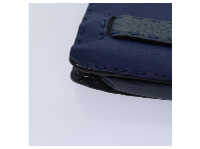 FENDI Clutch Tasche aus Leder Blau Silber Auth bs17465 - Ansicht 7