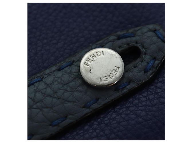 FENDI Clutch Tasche aus Leder Blau Silber Auth bs17465 - Ansicht 8
