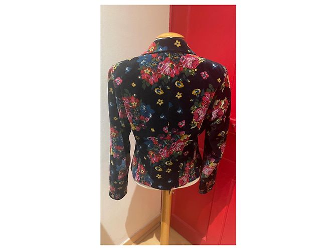 Kenzo Samtjacke Schwarz mit bunten Blumen Mehrfarben - Ansicht 2