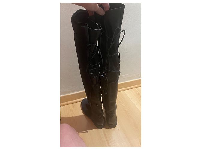 Autre Marque Arche Overknee-Stiefel aus Leder und Nubuk Schwarz - Ansicht 3