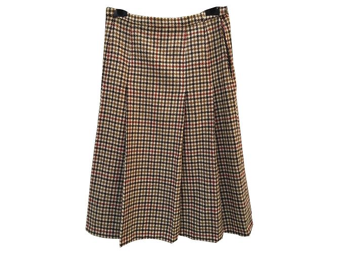 Falda Burberrys de lana marrón con estampado pata de gallo 36 Castaño - vista 8