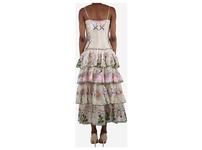 Autre Marque Creme floral besticktes Satin-Midikleid - Größe UK 6 Roh - Ansicht 2