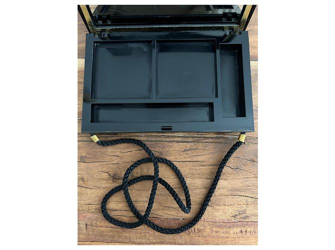 Clutch Opium Yves Saint Laurent in vernice nera e seta Nero - vista 7
