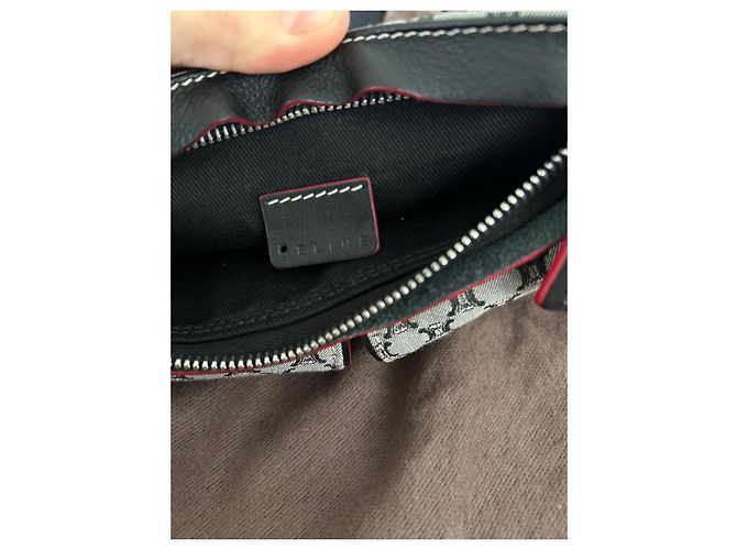 Céline Monogramm Gürteltasche Leder und Canvas Schwarz Grau - Ansicht 11