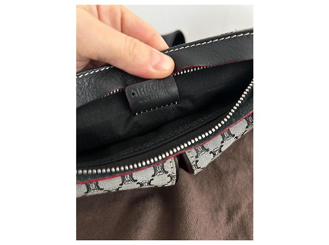 Céline Monogramm Gürteltasche Leder und Canvas Schwarz Grau - Ansicht 12