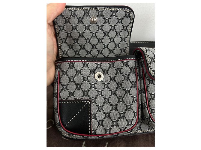 Céline Monogramm Gürteltasche Leder und Canvas Schwarz Grau - Ansicht 13