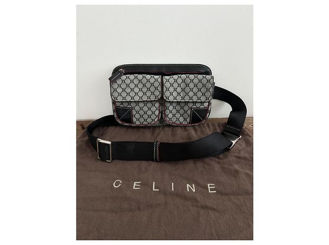 Céline Monogramm Gürteltasche Leder und Canvas Schwarz Grau - Ansicht 2