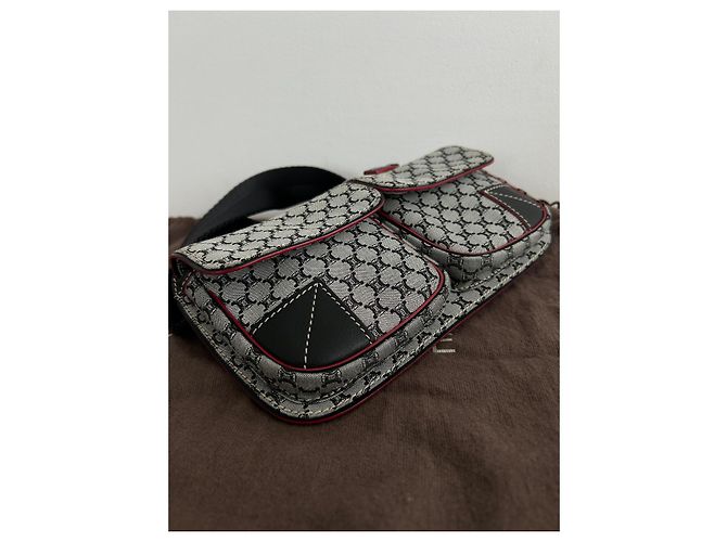 Céline Monogramm Gürteltasche Leder und Canvas Schwarz Grau - Ansicht 5