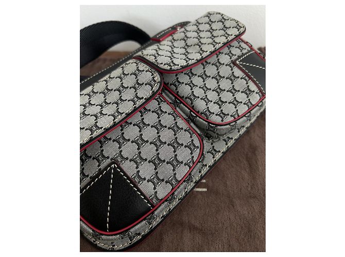 Céline Monogramm Gürteltasche Leder und Canvas Schwarz Grau - Ansicht 6