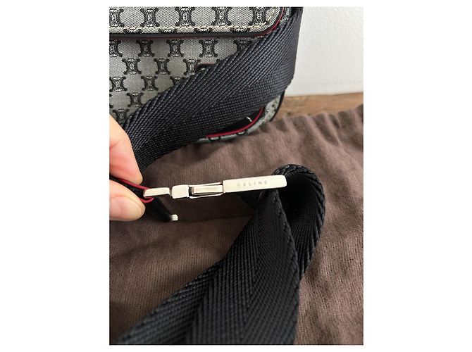 Céline Monogramm Gürteltasche Leder und Canvas Schwarz Grau - Ansicht 7