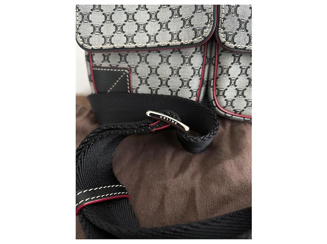 Céline Monogramm Gürteltasche Leder und Canvas Schwarz Grau - Ansicht 8