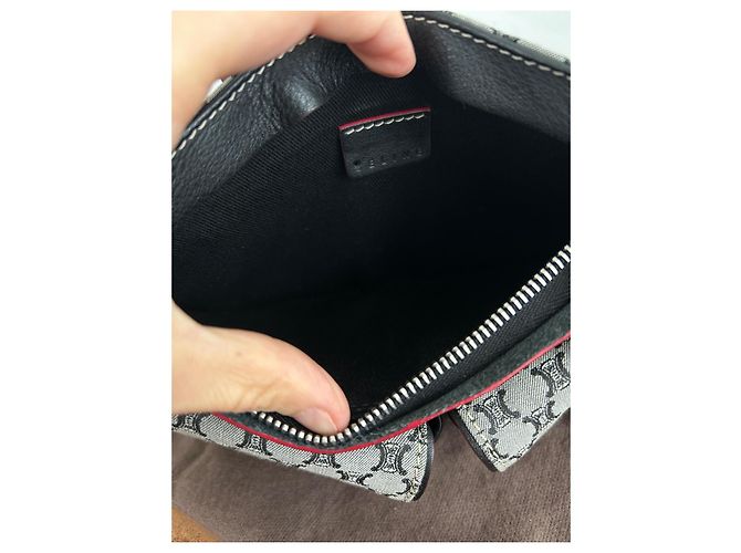Céline Monogramm Gürteltasche Leder und Canvas Schwarz Grau - Ansicht 9