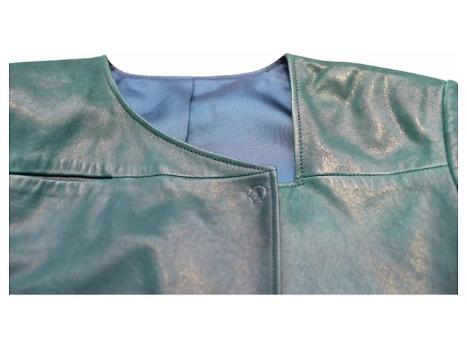 Autre Marque Giacca corta in pelle teal Jo Peters Blu - vista 4