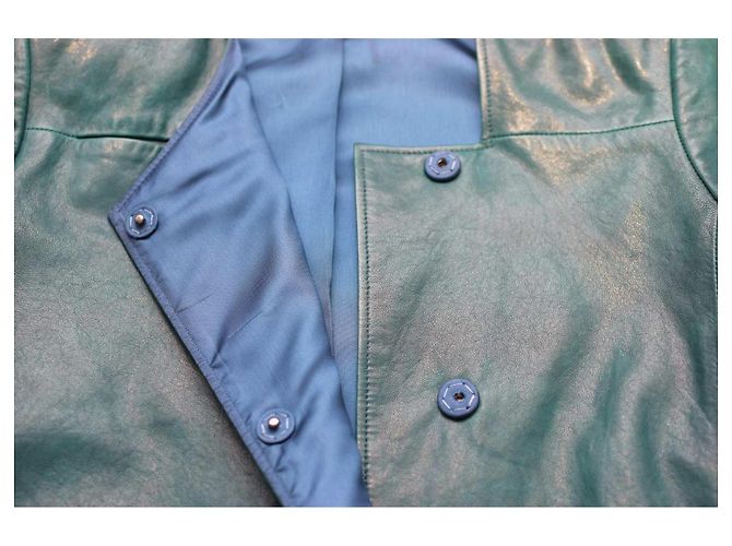Autre Marque Giacca corta in pelle teal Jo Peters Blu - vista 5