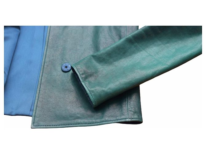 Autre Marque Giacca corta in pelle teal Jo Peters Blu - vista 6