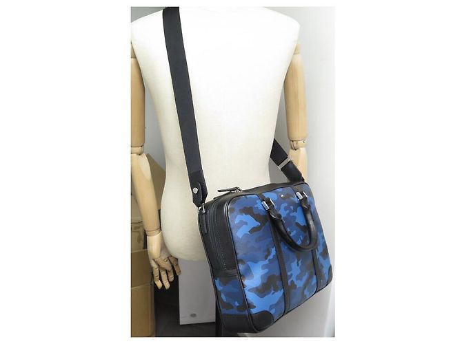 NEW MONTBLANC BAG DOCUMENT HOLDER IN BLUE CAMOUFLAGE LEATHER BRIEFCASE - view 14