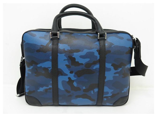 NEW MONTBLANC BAG DOCUMENT HOLDER IN BLUE CAMOUFLAGE LEATHER BRIEFCASE - view 2