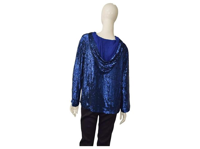 Parosh P.A.R.O.S.H. Blusa blu con paillettes e cappuccio - vista 2