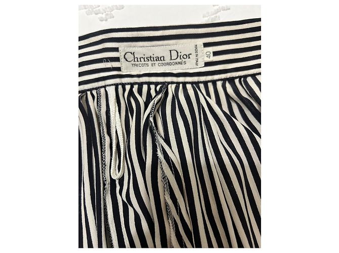 Completo Gonna e Camicia Christian Dior in Seta a Righe Nero Bianco - vista 10