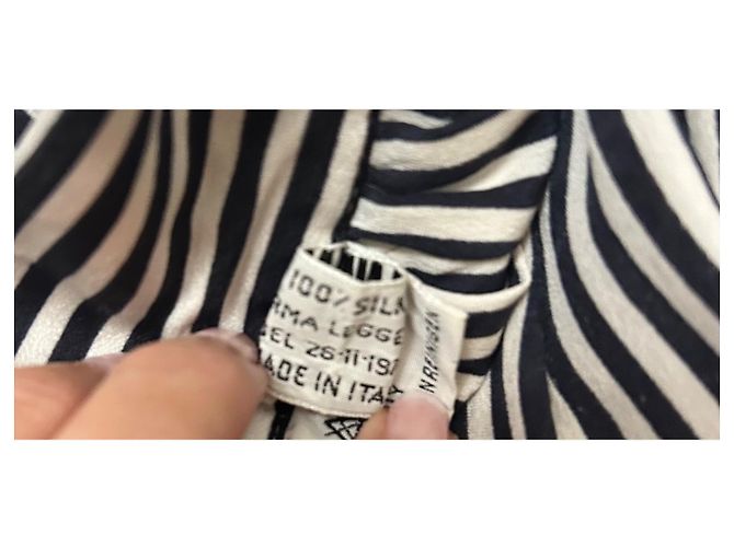 Completo Gonna e Camicia Christian Dior in Seta a Righe Nero Bianco - vista 13