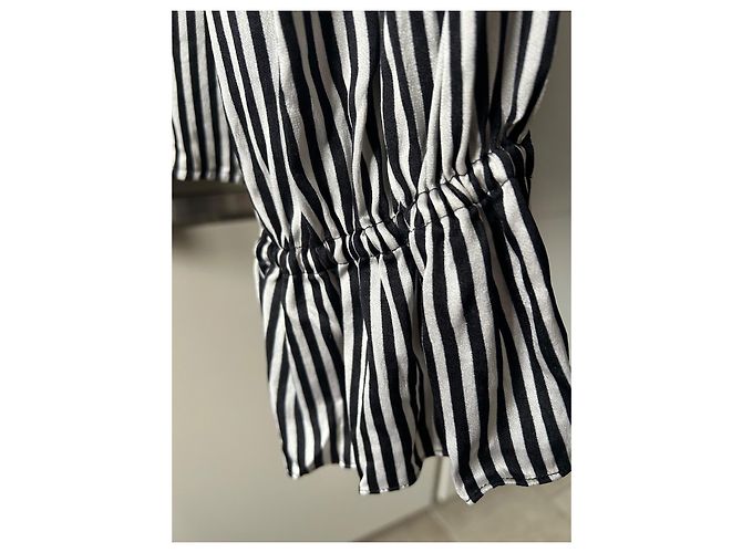 Completo Gonna e Camicia Christian Dior in Seta a Righe Nero Bianco - vista 15