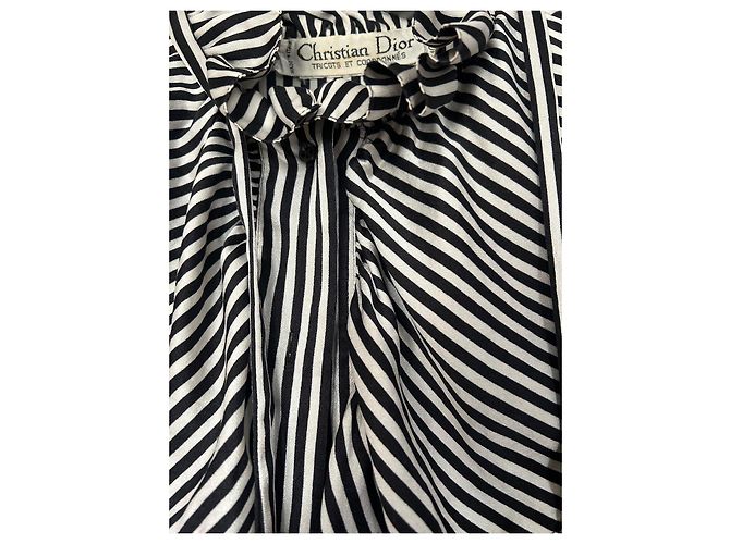 Completo Gonna e Camicia Christian Dior in Seta a Righe Nero Bianco - vista 16
