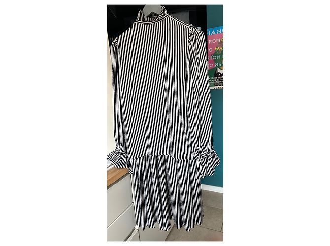 Completo Gonna e Camicia Christian Dior in Seta a Righe Nero Bianco - vista 2