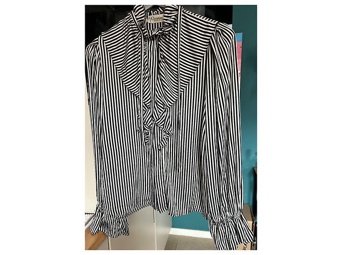Completo Gonna e Camicia Christian Dior in Seta a Righe Nero Bianco - vista 3