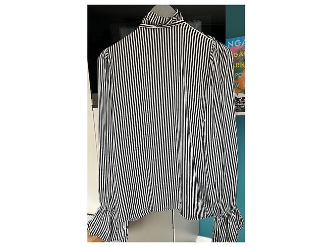 Completo Gonna e Camicia Christian Dior in Seta a Righe Nero Bianco - vista 4