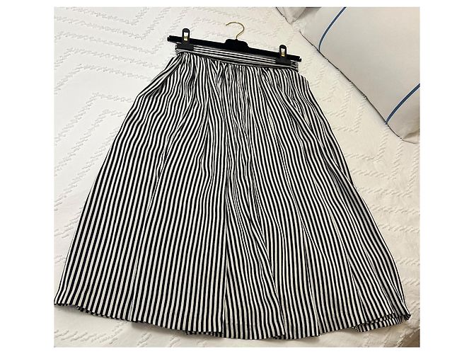 Completo Gonna e Camicia Christian Dior in Seta a Righe Nero Bianco - vista 5