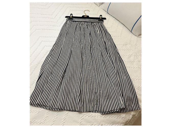 Completo Gonna e Camicia Christian Dior in Seta a Righe Nero Bianco - vista 6