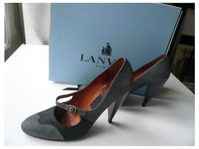 LANVIN Décolleté in vitello scamosciato antracite e blu stile derby T37,5 IT Grigio - vista 2