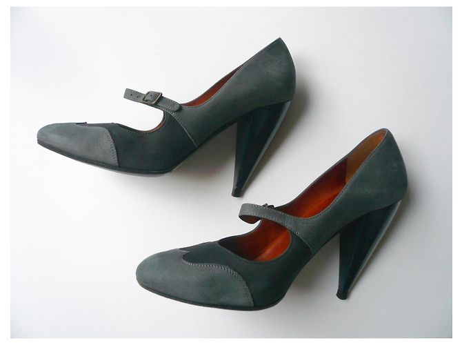 LANVIN Décolleté in vitello scamosciato antracite e blu stile derby T37,5 IT Grigio - vista 3