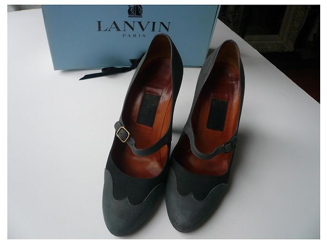 LANVIN Décolleté in vitello scamosciato antracite e blu stile derby T37,5 IT Grigio - vista 4