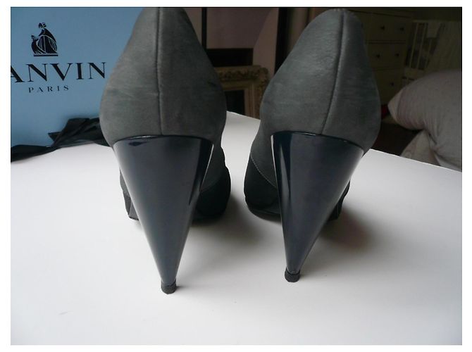 LANVIN Décolleté in vitello scamosciato antracite e blu stile derby T37,5 IT Grigio - vista 7