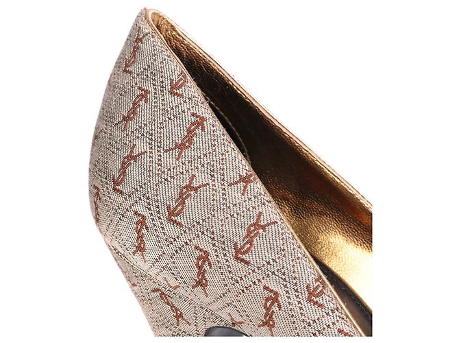 SAINT LAURENT - Saint Laurent Pumps aus braunem, monogrammiertem Canvas (Größe 40) - Ansicht 3
