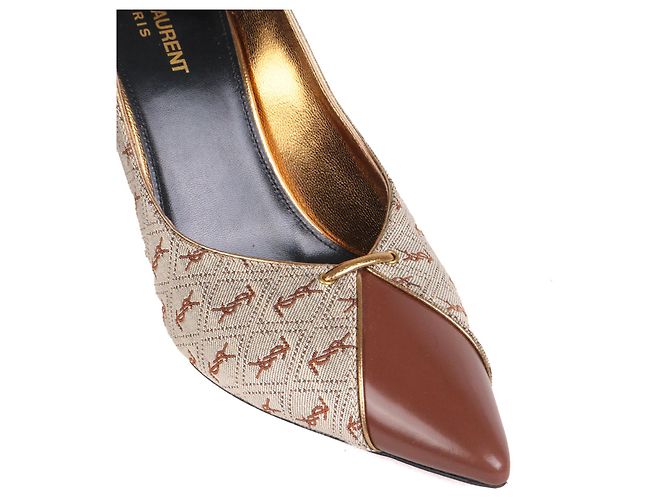 SAINT LAURENT - Saint Laurent Pumps aus braunem, monogrammiertem Canvas (Größe 40) - Ansicht 4