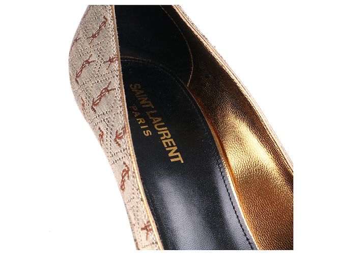 SAINT LAURENT - Saint Laurent Pumps aus braunem, monogrammiertem Canvas (Größe 40) - Ansicht 5