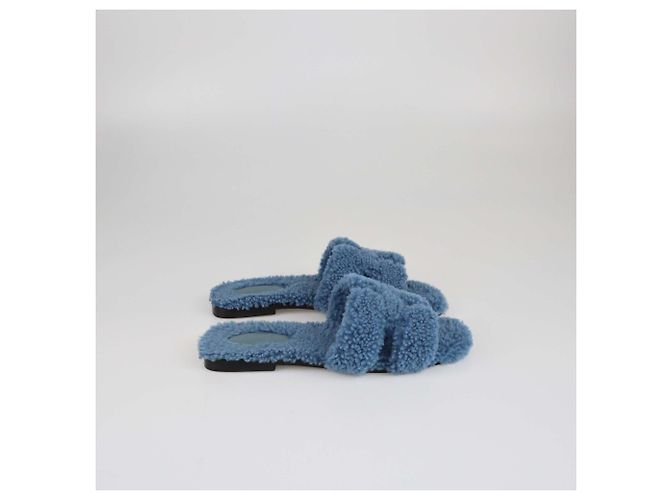 Hermès Pantofole Oran in shearling blu Hermes - vista 2