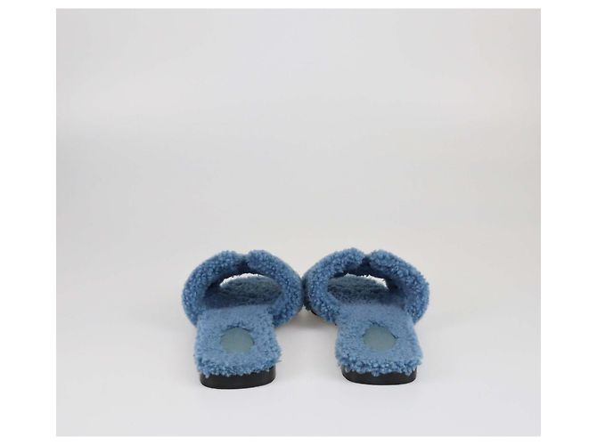 Hermès Pantofole Oran in shearling blu Hermes - vista 4