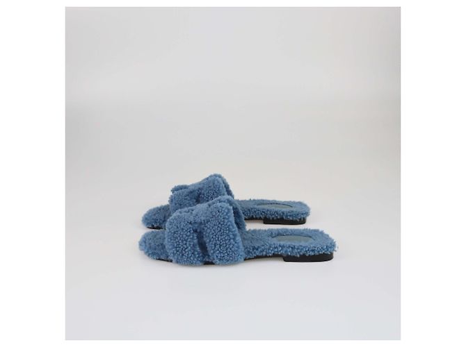 Hermès Pantofole Oran in shearling blu Hermes - vista 5