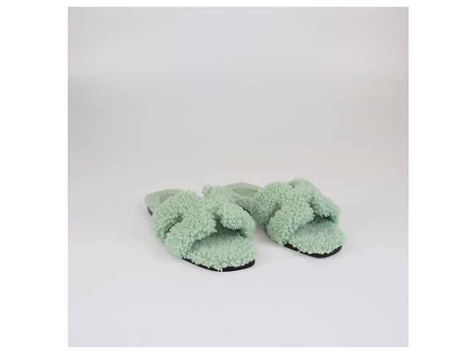 Hermès Pantofole Oran in shearling verde Hermes - vista 3