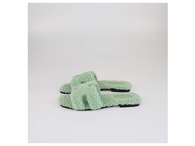 Hermès Pantofole Oran in shearling verde Hermes - vista 4